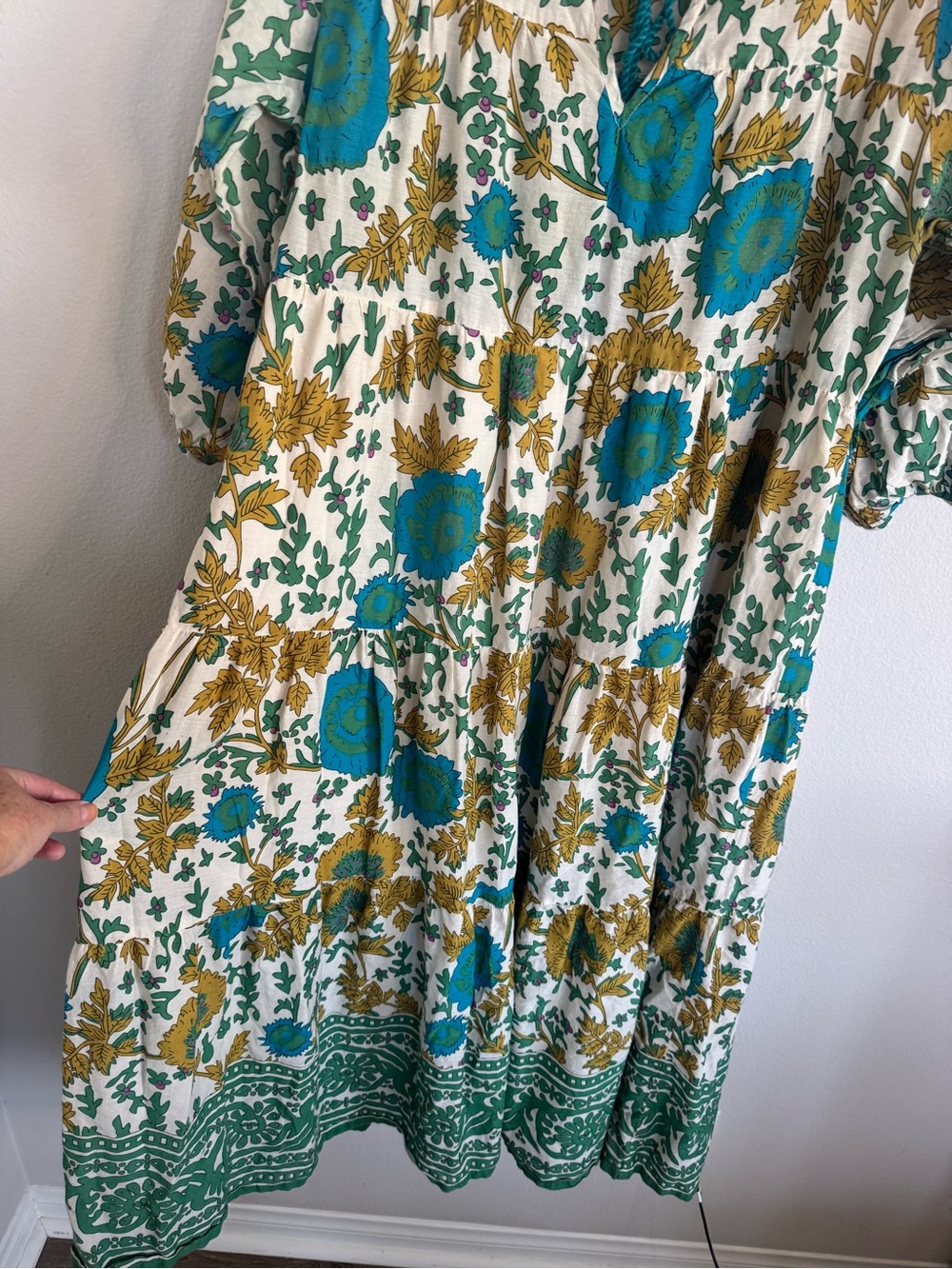 NATURAL LIFE Floral Tiered Midi Dress 100% Cotton Lined Boho Tassel Tie Large - Picture 6 of 11